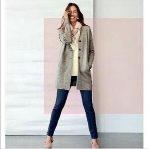 J. Jill Merino Wool Duster Cardigan Sweater Jacket Gray Shacket Medium M